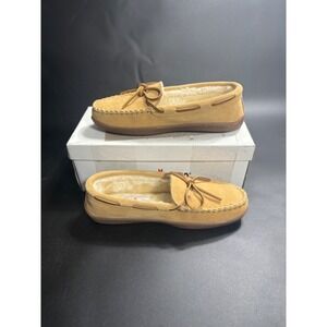 Minnetonka New Women's Pile Lined Hardsole Suede Leather Tan Size 8M‎